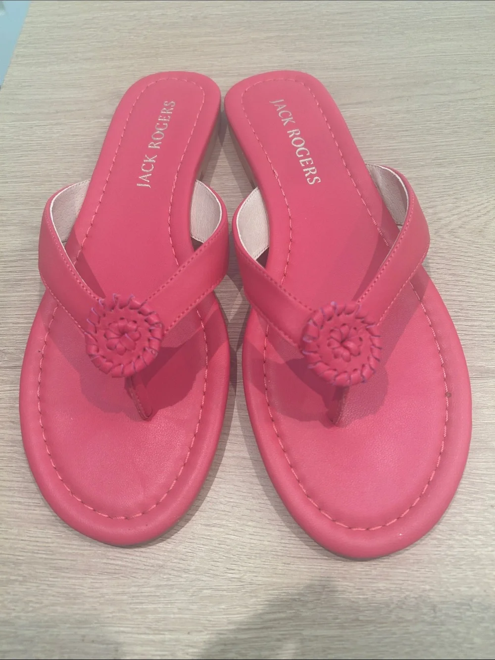 Jack Rogers Hot Pink Leather Thong Sandals